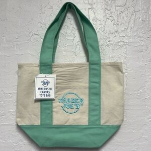 Trader Joe’s Mint Green and Cream Spring Pastel Canvas Mini Tote Bag